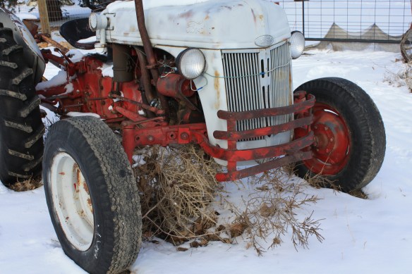 Tucked under the tractor . . . .